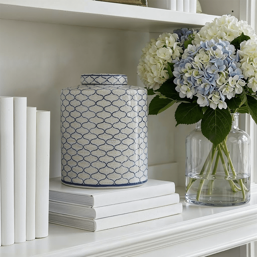Soren Grey & Blue Ceramic Patterned Ginger Jar Accessories 