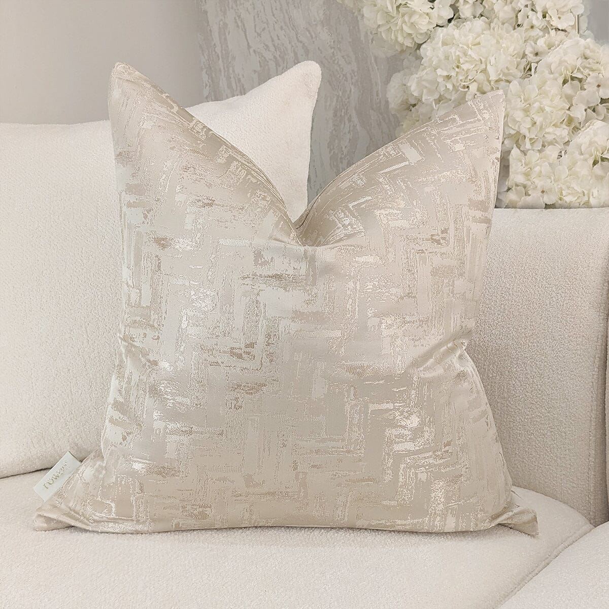 Sorrel Cream & Gold Metallic Abstract Patterned Feather Filled Cushion - 50x50cm Textiles 
