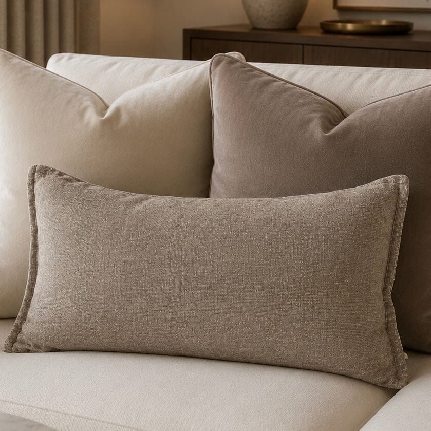 Souffle Taupe Woven Cushion with Oxford Border - 30x50cm Textiles 
