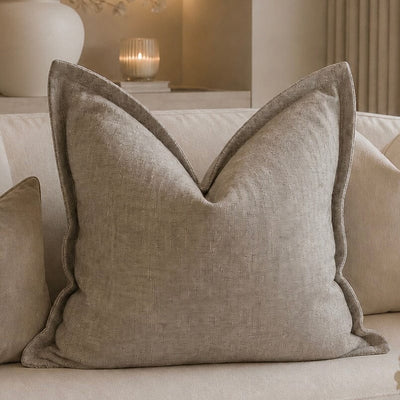 Souffle Taupe Woven Cushion with Oxford Border - 50x50cm Textiles 