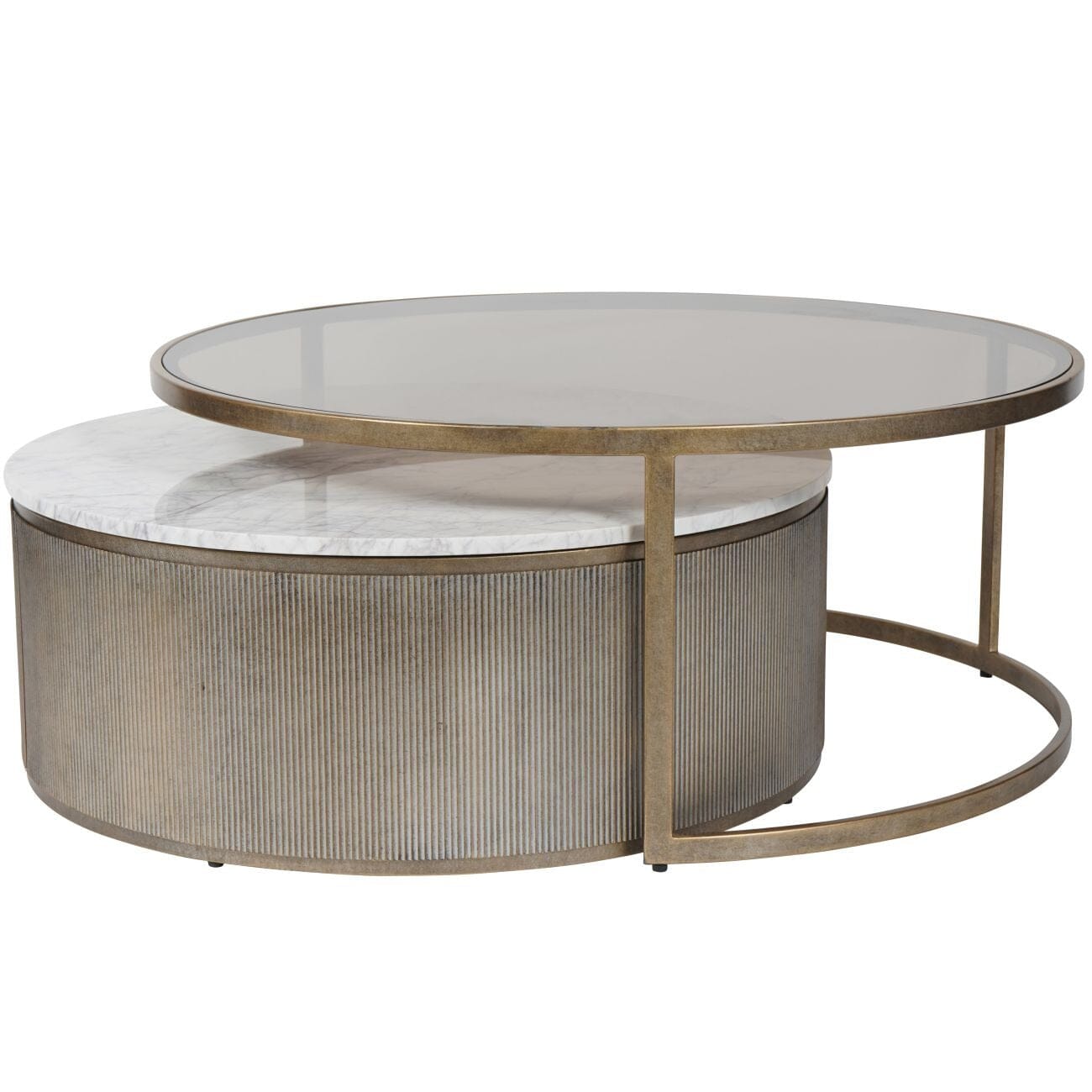 Sovana Antique Brass Nesting Coffee Tables with Marble and Glass Top Furniture 