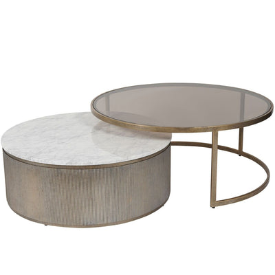 Sovana Antique Brass Nesting Coffee Tables with Marble and Glass Top Furniture 