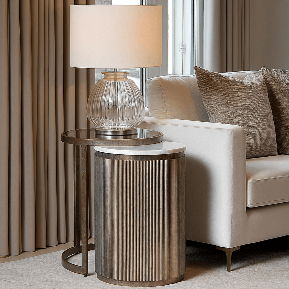 Sovana Antique Brass Nesting Side Tables with Marble and Glass Top Furniture 