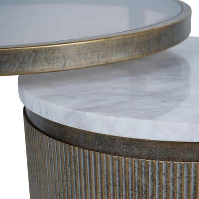 Sovana Antique Brass Nesting Side Tables with Marble and Glass Top Furniture 