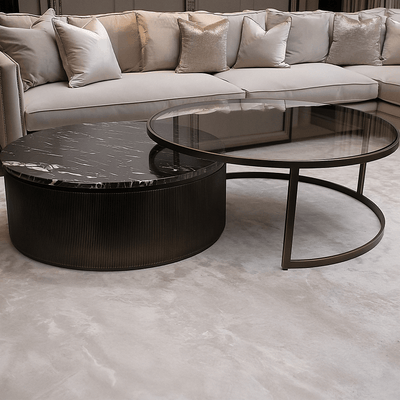 Sovana Deep Bronze Nesting Coffee Tables with Marble and Glass Top Furniture 