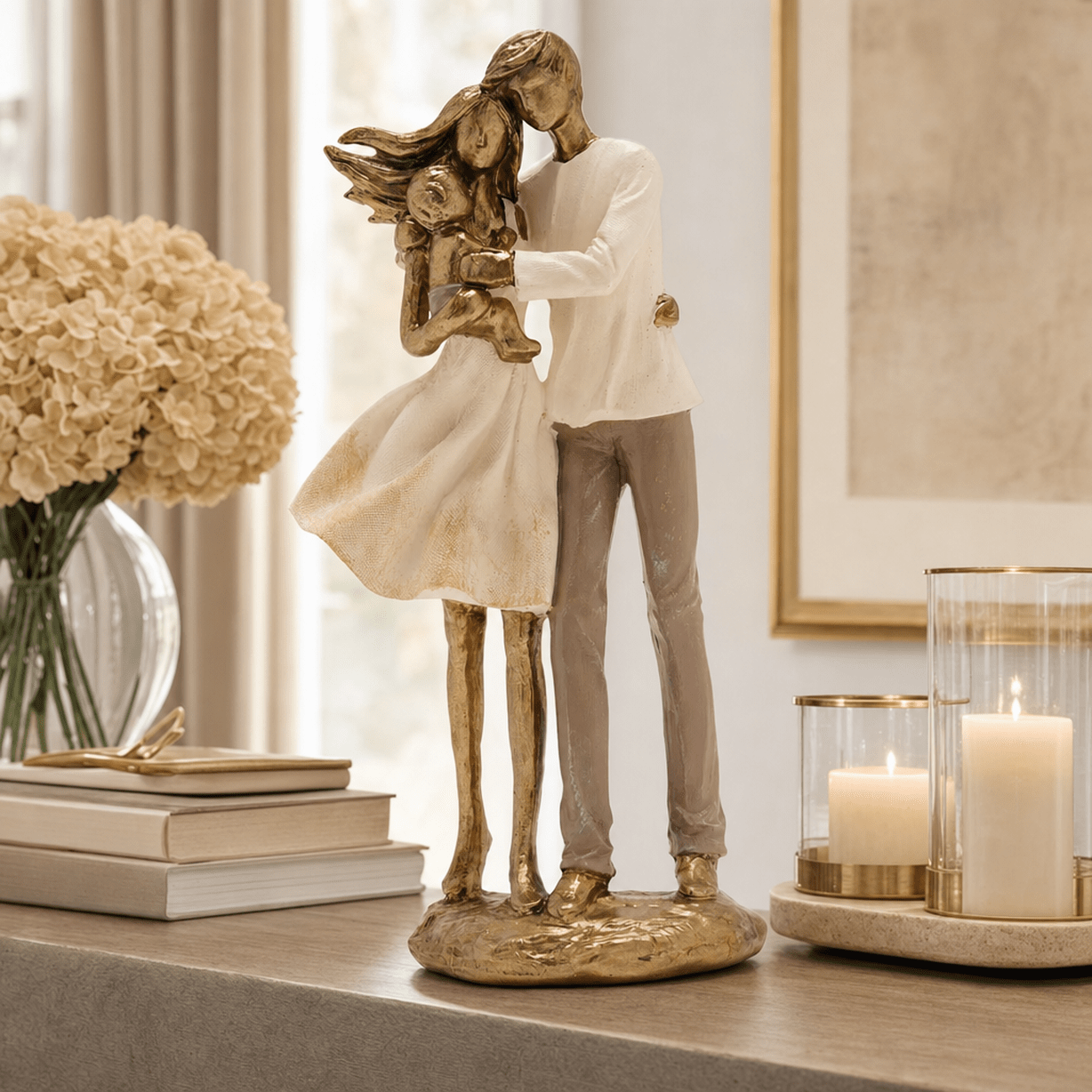 Standing Gold Couple with Baby Ornament Accessories 