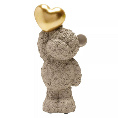 Standing Grey Bear with Gold Balloon Heart Ornament Accessories 