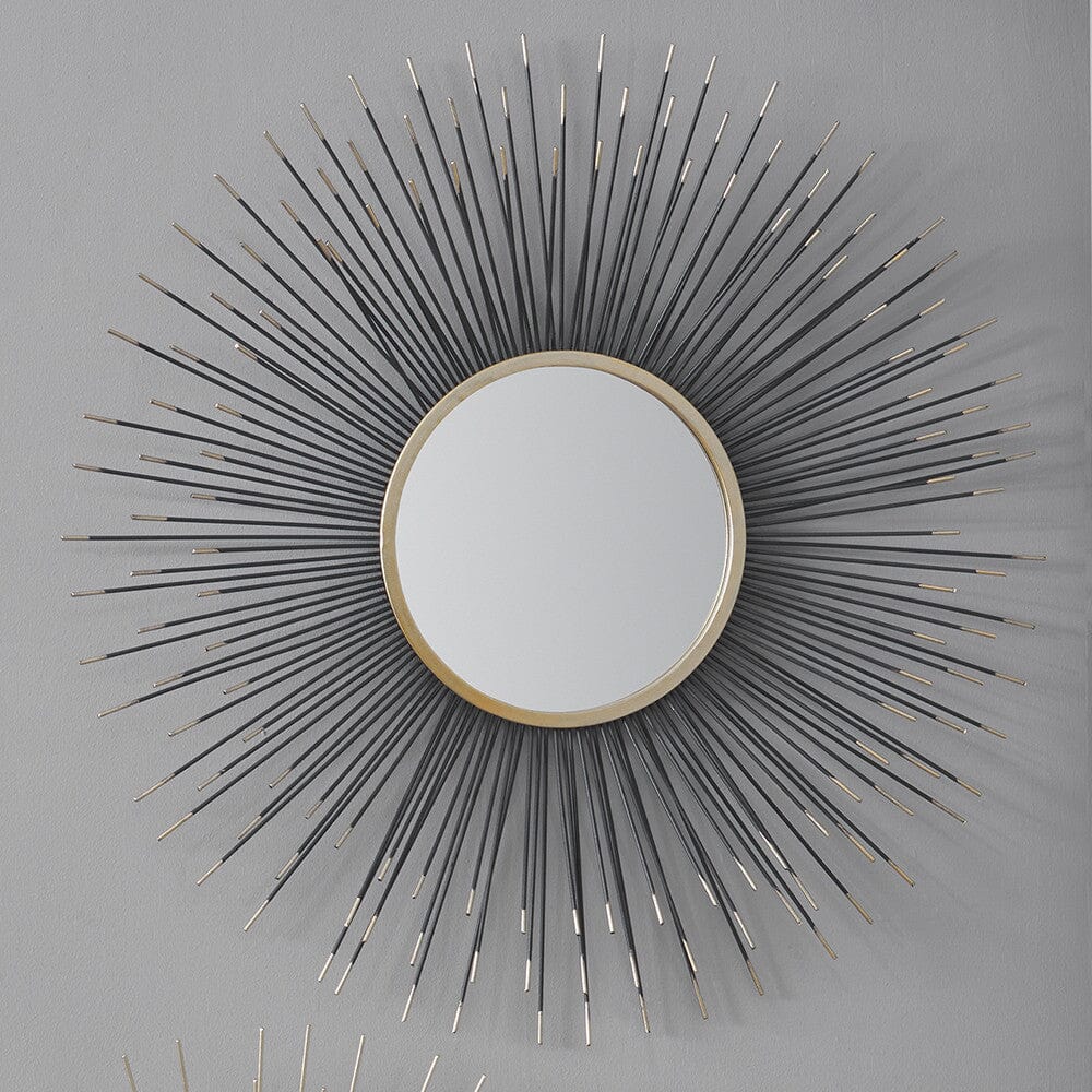Sunburst Black & Gold Metal Round Wall Mirror Accessories 