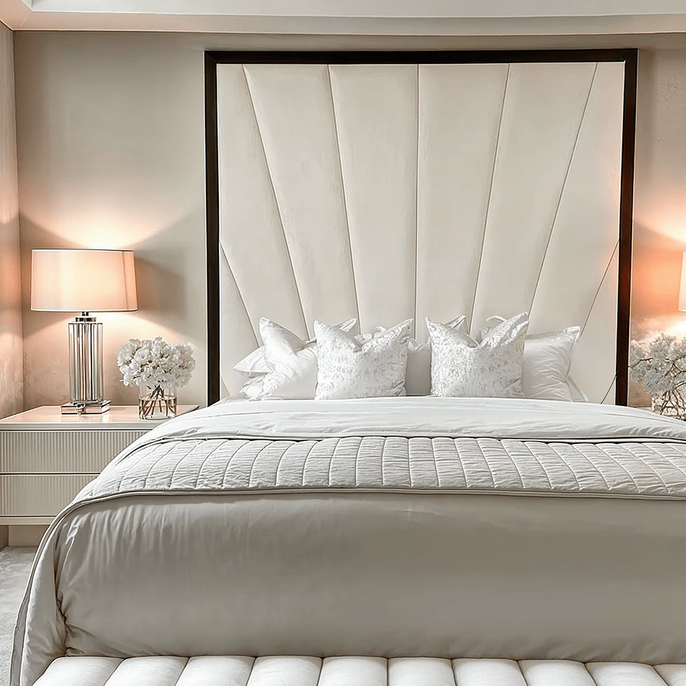 Sunburst Cream Velvet & Black Luxury Wall Mounted Headboard MTO Beds and Headboards 