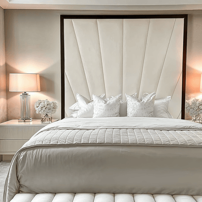 Sunburst Cream Velvet & Black Luxury Wall Mounted Headboard MTO Beds and Headboards 