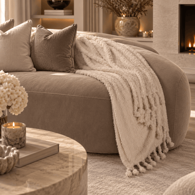 Sydney Oatmeal Sherpa Tasselled Edge Throw Textiles 