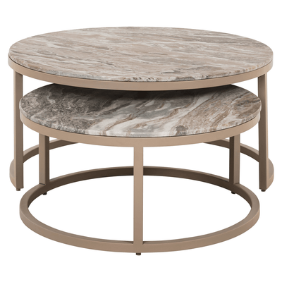 Sylvaine Taupe & Marble Topped Nested Coffee Tables Furniture 