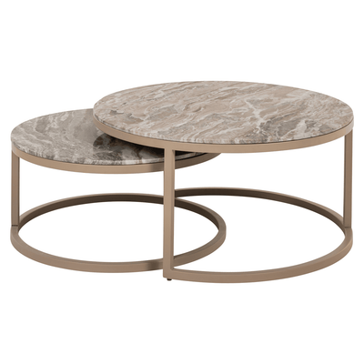 Sylvaine Taupe & Marble Topped Nested Coffee Tables Furniture 