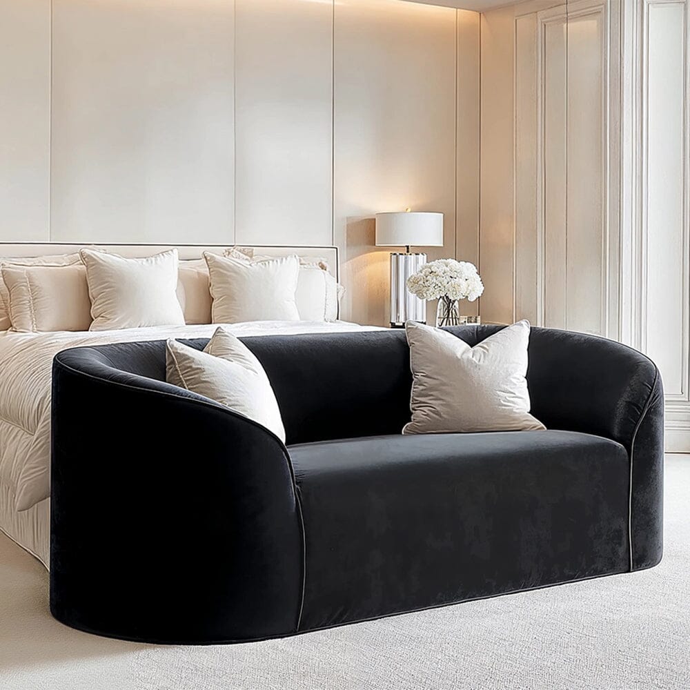 Tadley Black Velvet Curved Accent Sofa Sofa 