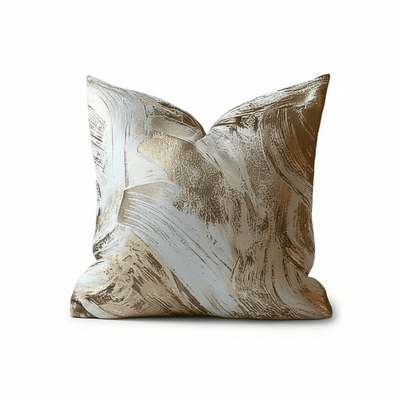 Talina Cream & Gold Brushstroke Pattern Cushion - 50x50cm 