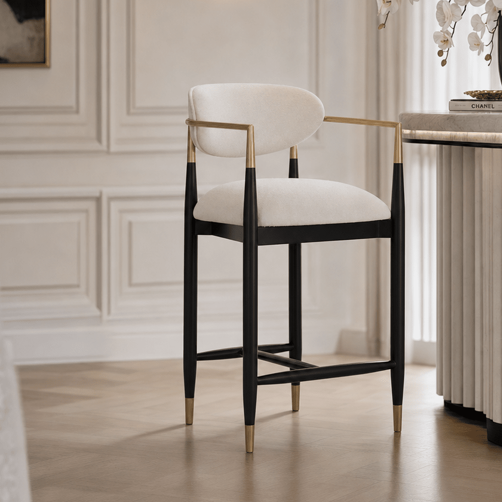 Tamara Cream & Black Bar Stool with Gold Accent Furniture 