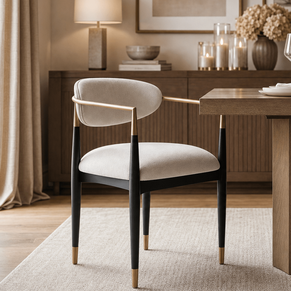 Tamara Cream & Black Dining Chair with Gold Accent Furniture 