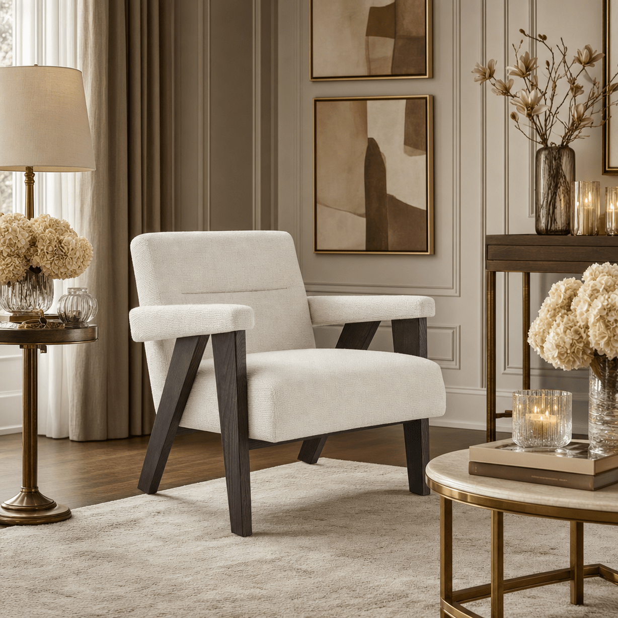 Tassimo Milk Textured Accent Chair with Walnut Legs Furniture 
