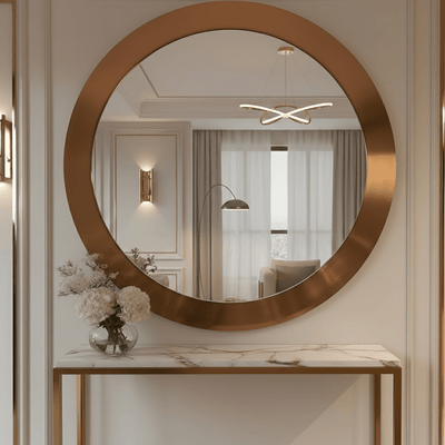 Tempus Large Burnished Gold Round Mirror Accessories 