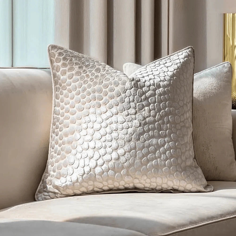 Teresina Cream Velvet Printed Cushion Cover - 45x45cm Textiles 