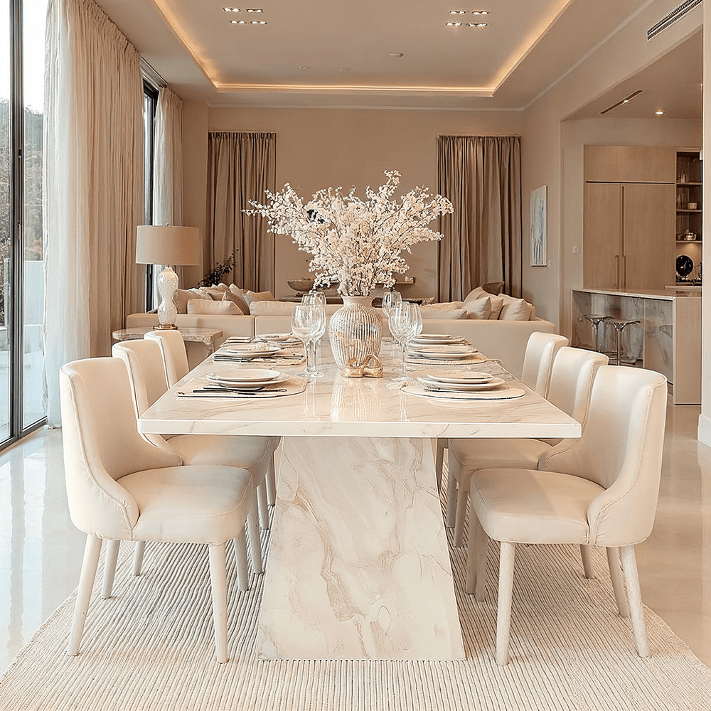 Thalassa Large Taupe Marble Rectangular Dining Table Furniture 