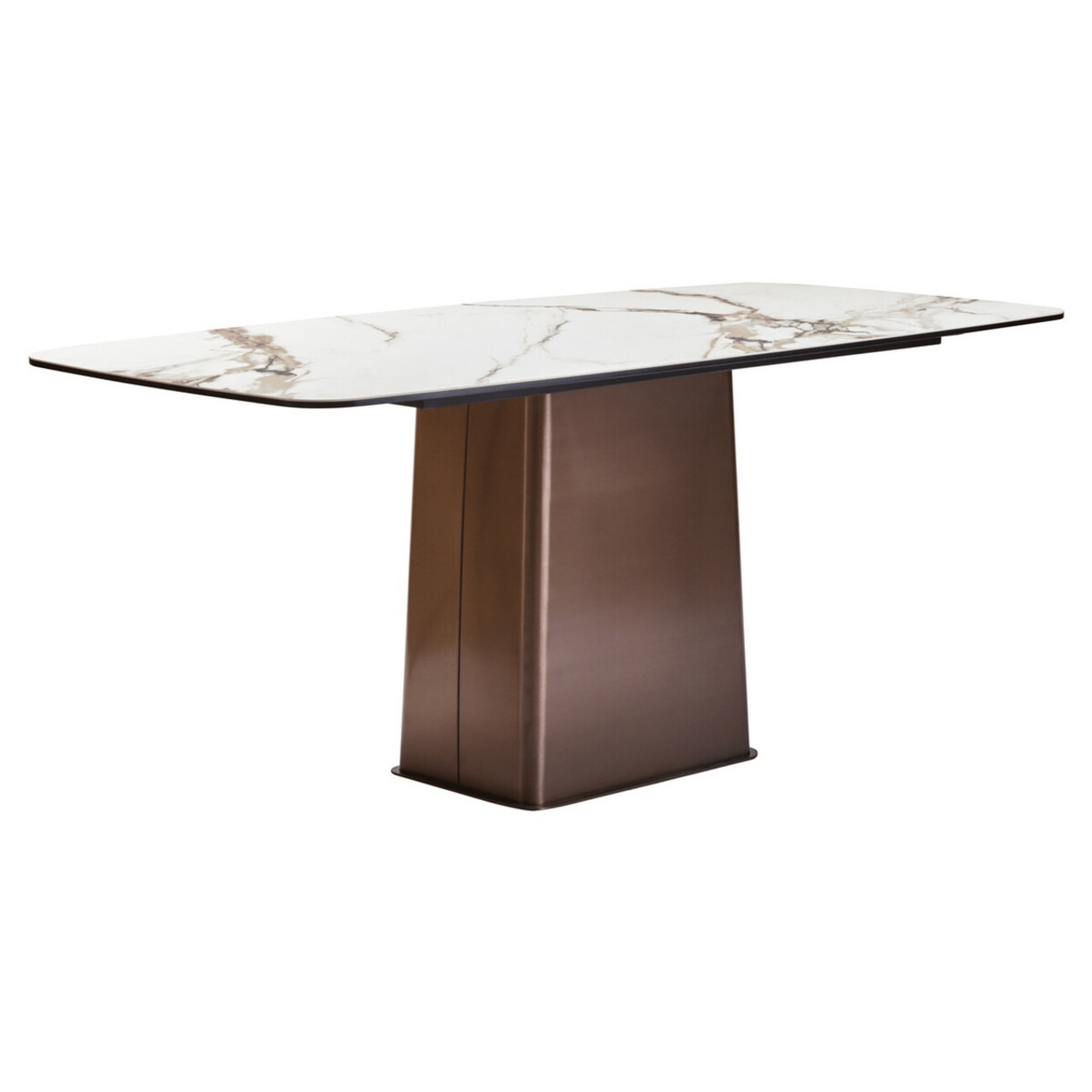 Theodora Brushed Bronze Rectangular Dining Table with Faux Marble Top Furniture 