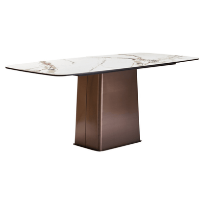 Theodora Brushed Bronze Rectangular Dining Table with Faux Marble Top Furniture 