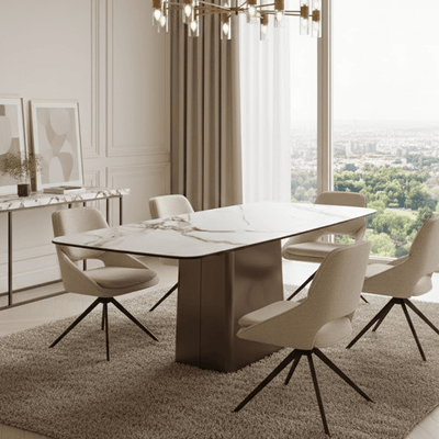 Theodora Brushed Bronze Rectangular Dining Table with Faux Marble Top Furniture 