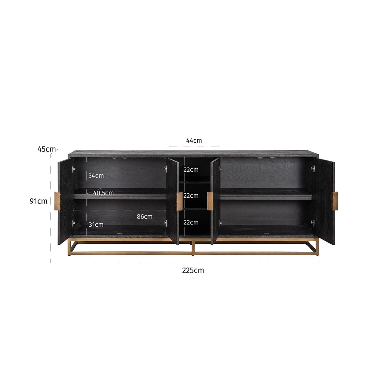 Thessaly Black Chevron Sideboard with Brass Handles Furniture 