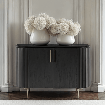 Tia Ribbed Rounded Black 2 Door Sideboard with Gold Legs Furniture 
