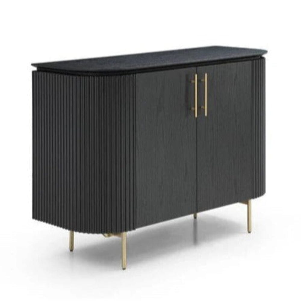 Tia Ribbed Rounded Black 2 Door Sideboard with Gold Legs Furniture 