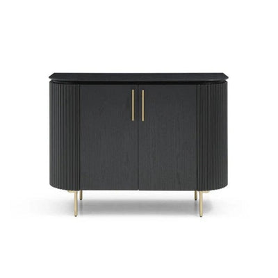 Tia Ribbed Rounded Black 2 Door Sideboard with Gold Legs Furniture 