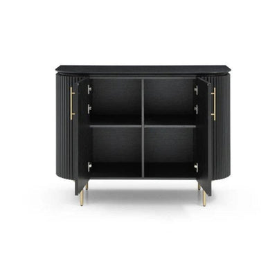 Tia Ribbed Rounded Black 2 Door Sideboard with Gold Legs Furniture 
