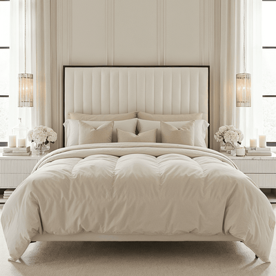 Tiffany Cream Velvet Bed With Black Frame Beds and Headboards 