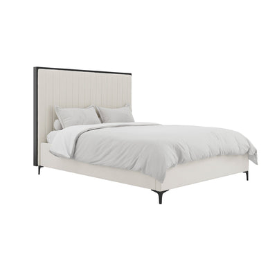 Tiffany Cream Velvet Bed With Black Frame Beds and Headboards 