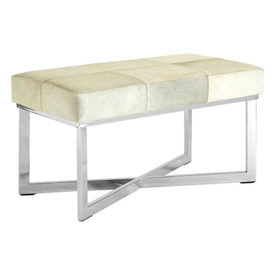 Tigran Light Grey Leather Bench with Silver Base Furniture 