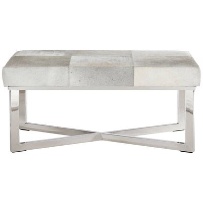Tigran Light Grey Leather Bench with Silver Base Furniture 