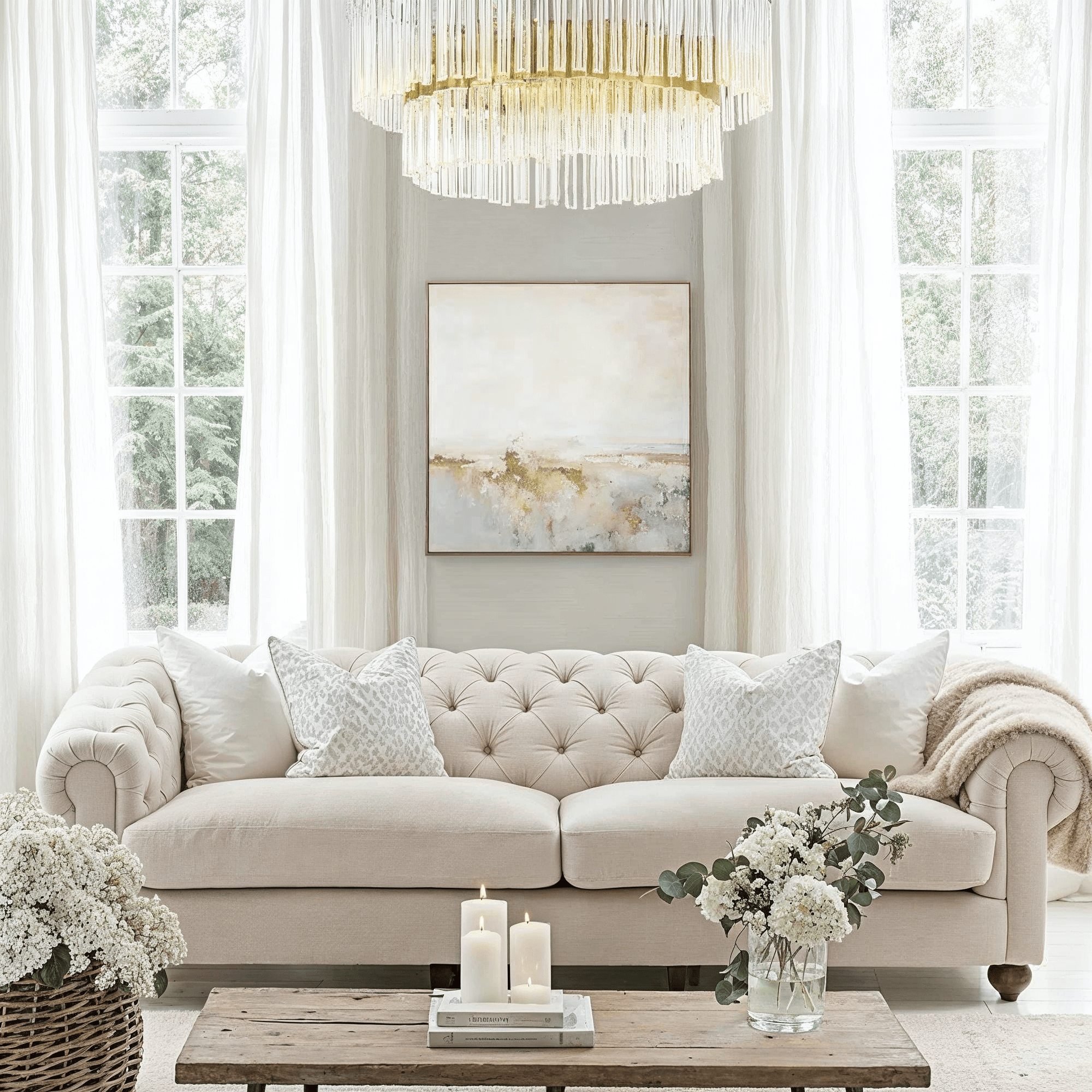 Tilda Oatmeal Chesterfield 4 Seater Sofa Sofa 