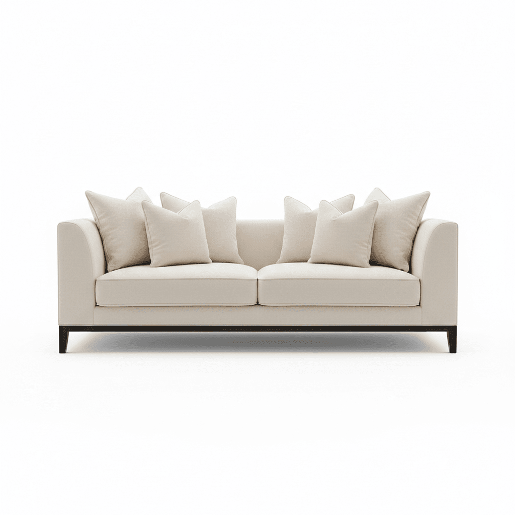 Timeless Cream Velvet 3 Seater Pillowback Sofa, With Black Wooden Plinth Sofa 