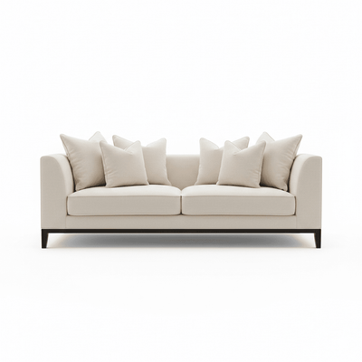 Timeless Cream Velvet 3 Seater Pillowback Sofa, With Black Wooden Plinth Sofa 