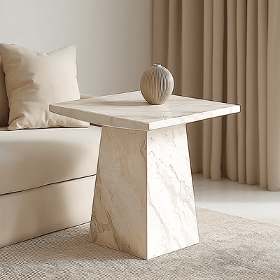 Travara Taupe & Cream Marble Side Table Furniture 