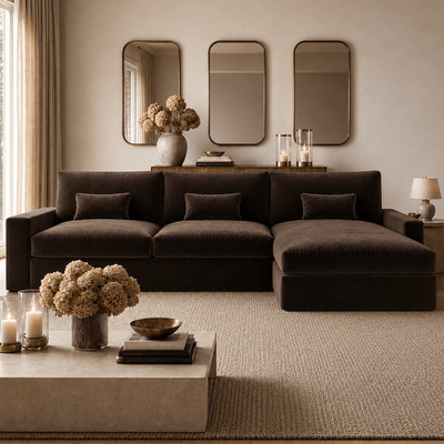 Tribeca Chocolate Brown Velvet Large Right Hand Facing Chaise End Sofa Sofa 