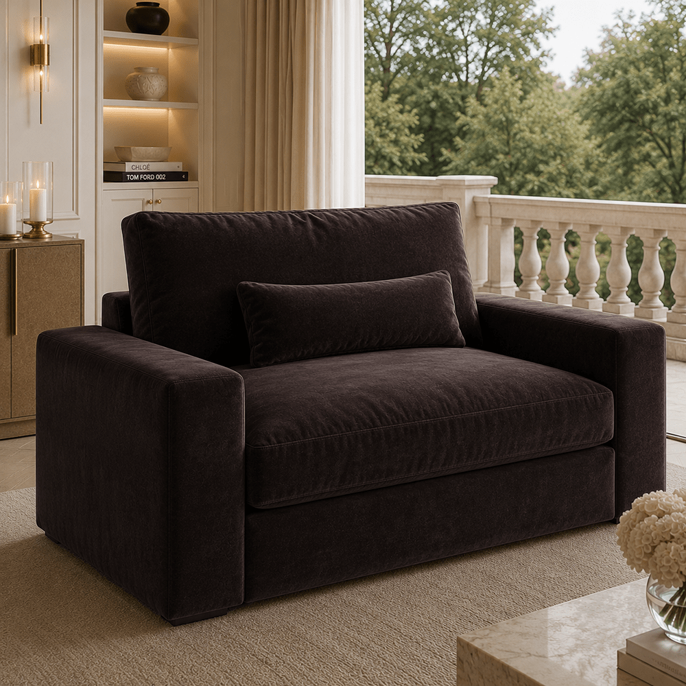 Tribeca Chocolate Brown Velvet Love Seat Sofa 