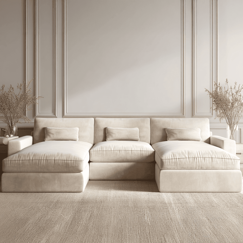 Tribeca Cream Velvet Large U Shape Sofa Sofa 