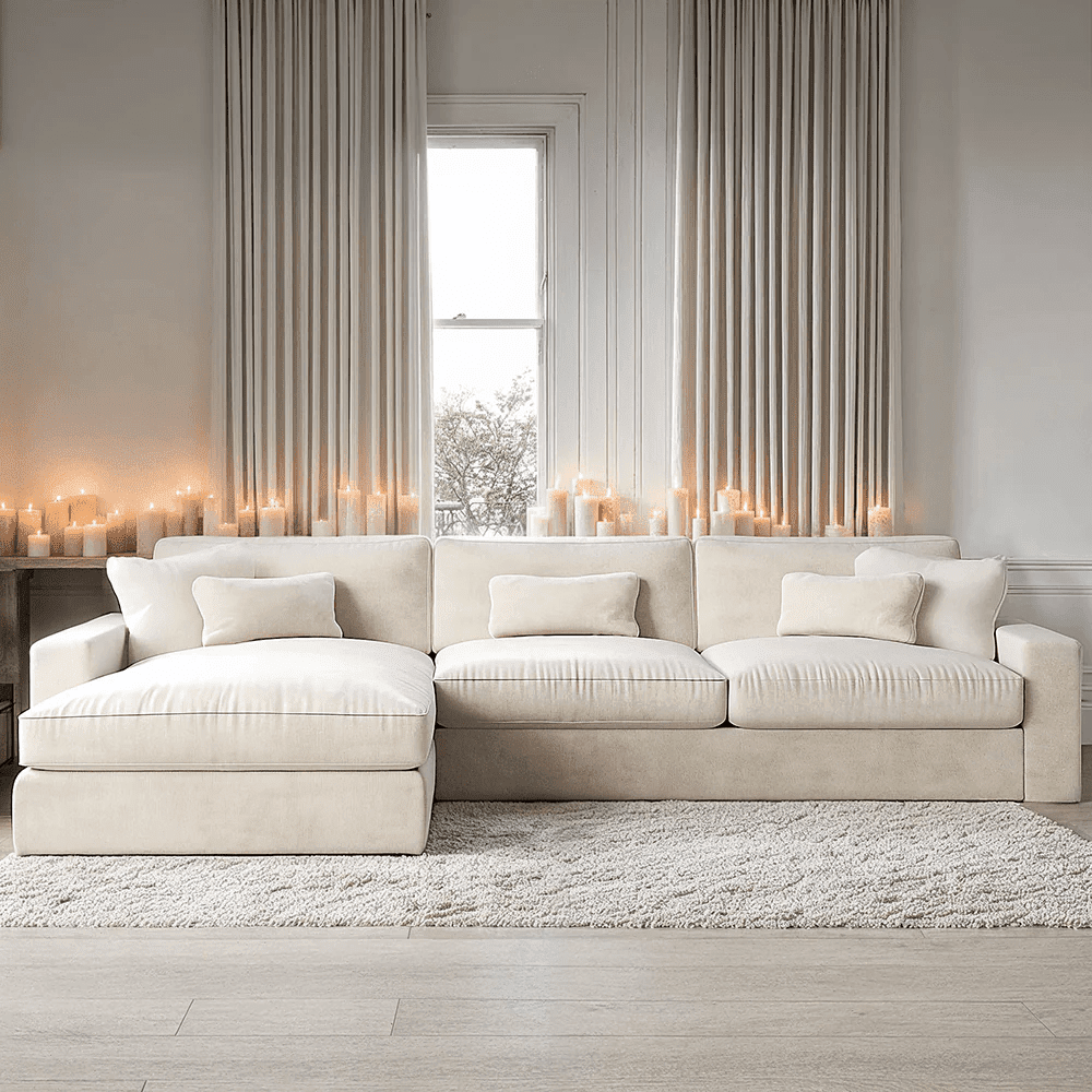 Tribeca Cream Velvet Medium Left Hand Facing Chaise End Sofa Sofa 