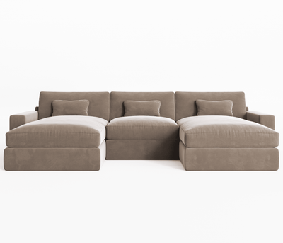 Tribeca Mink Velvet Large U Shape Sofa Sofa 