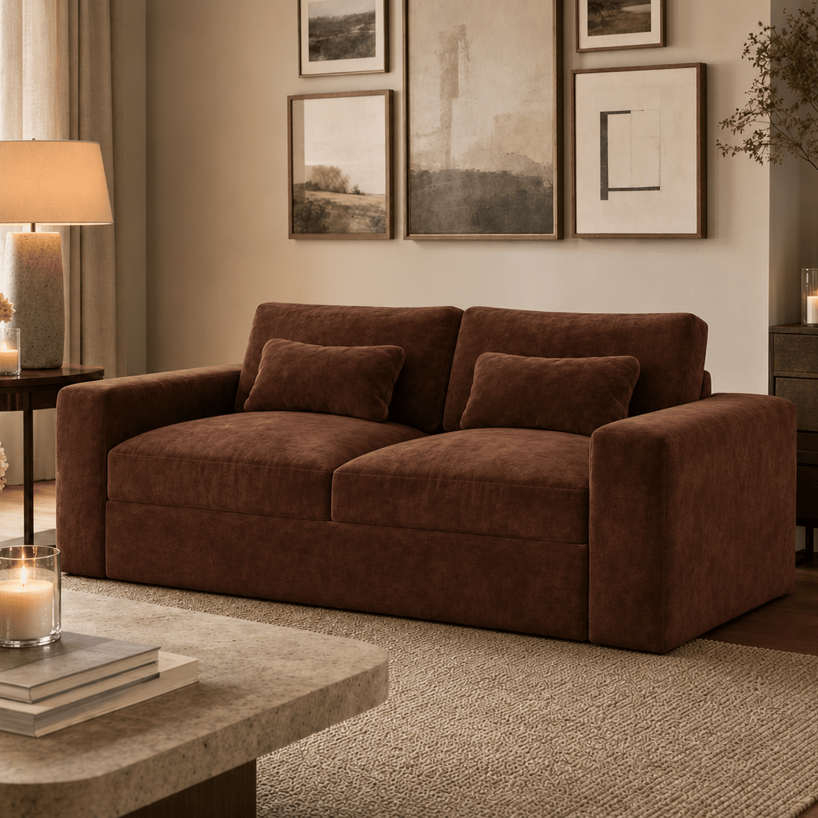 Tribeca Rust Velvet 2 Seater Sofa Sofa 