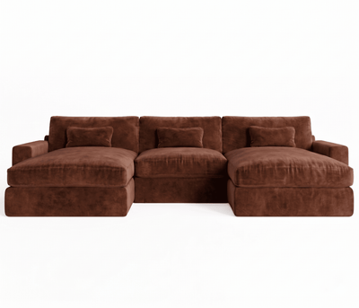 Tribeca Rust Velvet Large U Shape Sofa Sofa 