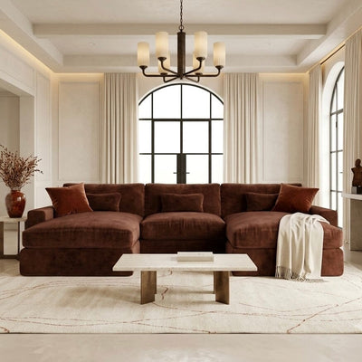 Tribeca Rust Velvet Large U Shape Sofa Sofa 