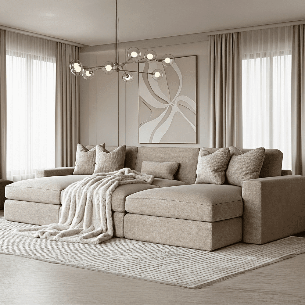 Tribeca Warm Grey Large U Shape Footstool Sofa 